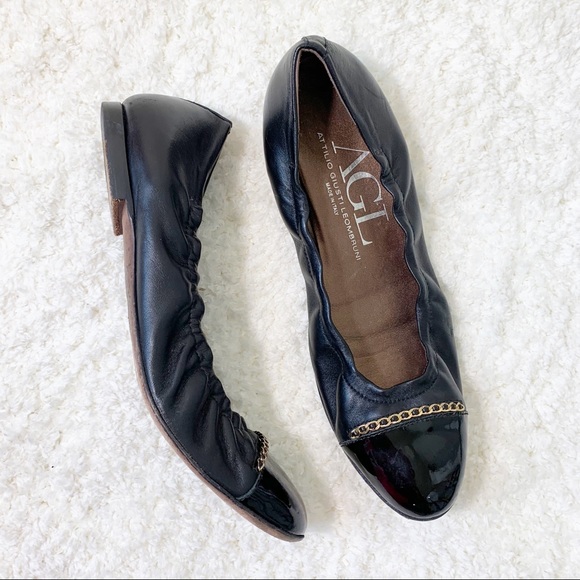 AGL Chain Detail Cap Toe Leather Ballet Flats - Picture 8 of 8